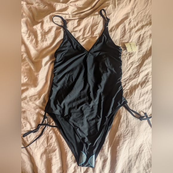 ASOS Swim Ruched One Piece Swimsuit Black Size XL - Picture 3 of 5